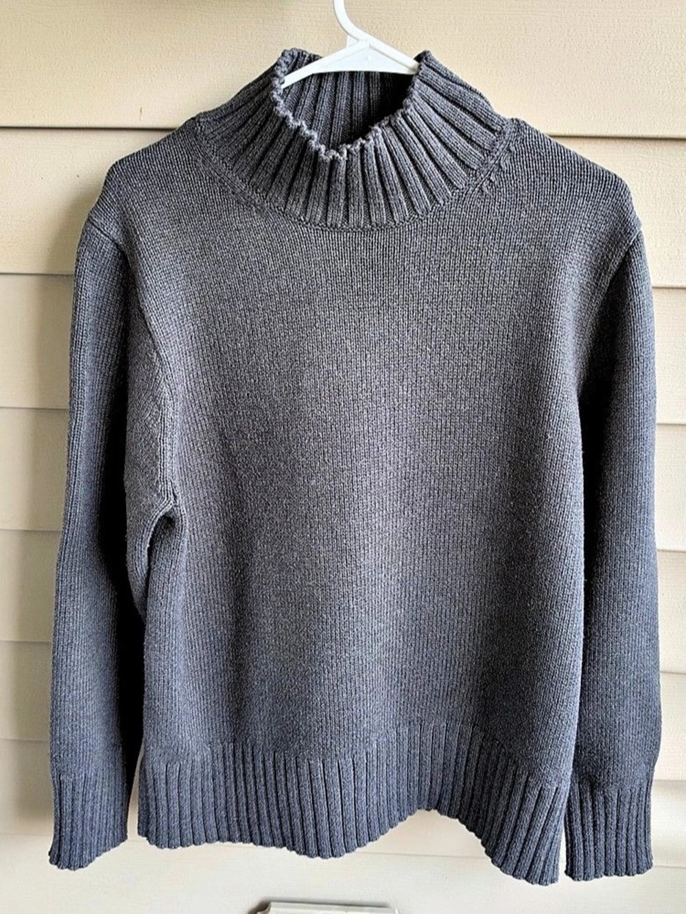 J Crew Sweater Womens L ? 100% Cotton Mock Neck Gray Heavyweight Knit Fisherman